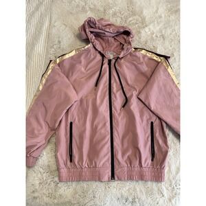 Forever 21 Womens Jacket Pink M ‎ Gold Striped Hoodie Full Zip Casual